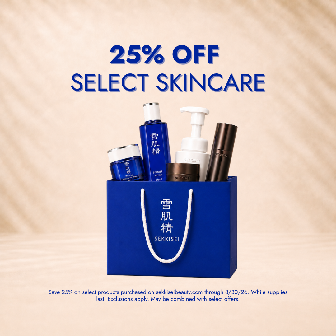 25% OFF SELECT SKINCARE / Save 25% on select products purchased on sekkiseibeauty.com through 8/30/26. While supplies last. Exclusions apply. May be combined with select offers.