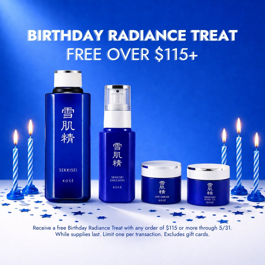 Birthday Radiance Treat free over $115+ / Receive a free Birthday Radiance Treat with any order of $115 or more through 5/31. While supplies last. Limit one per transaction. Excludes gift cards.