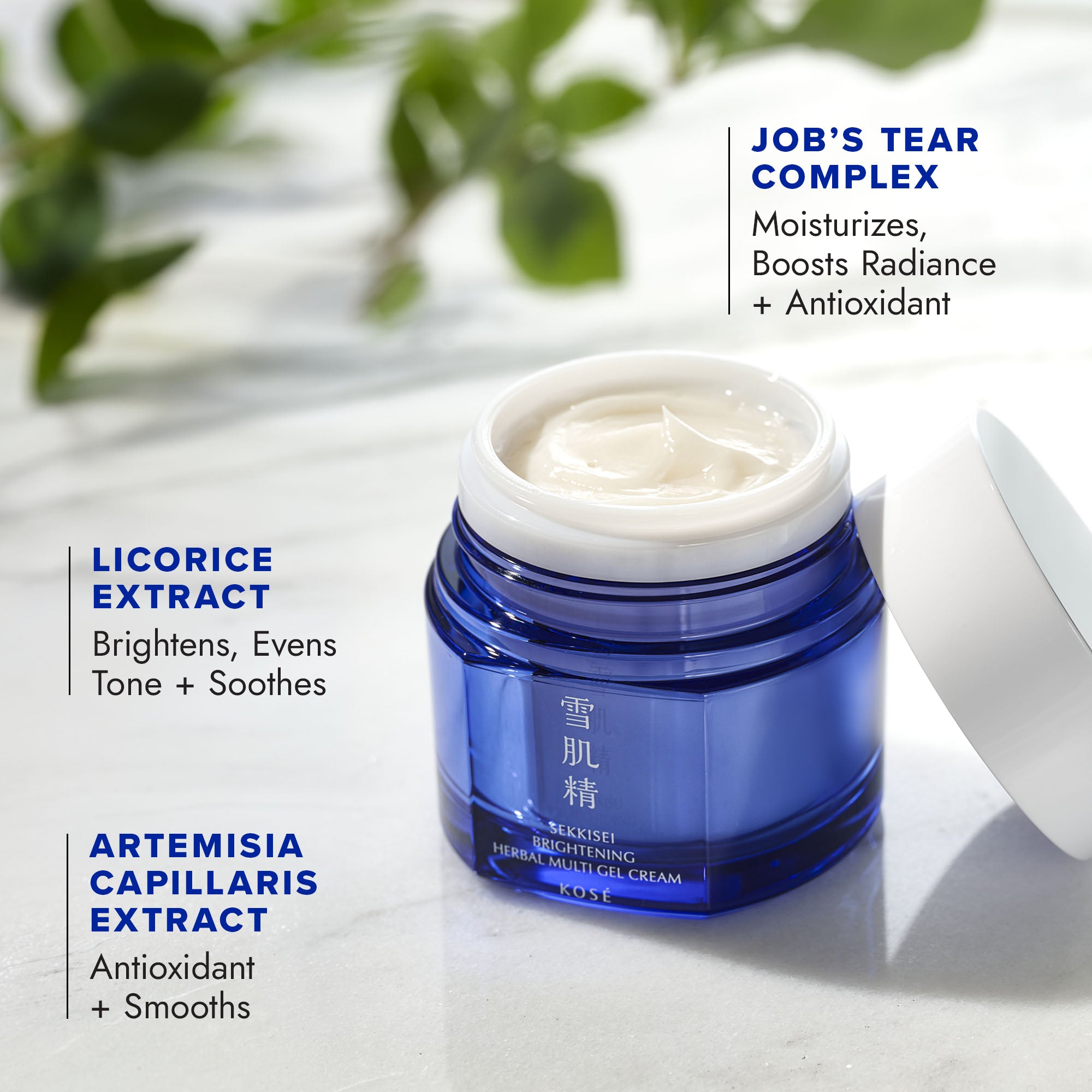 Key ingredients include: LICORICE EXTRACT (Brightens, Evens Tone + Soothes), JOB’S TEAR COMPLEX  
(Moisturizes, Boosts Radiance + Antioxidant), ARTEMISIA CAPILLARIS EXTRACT (Antioxidant + Smooths)