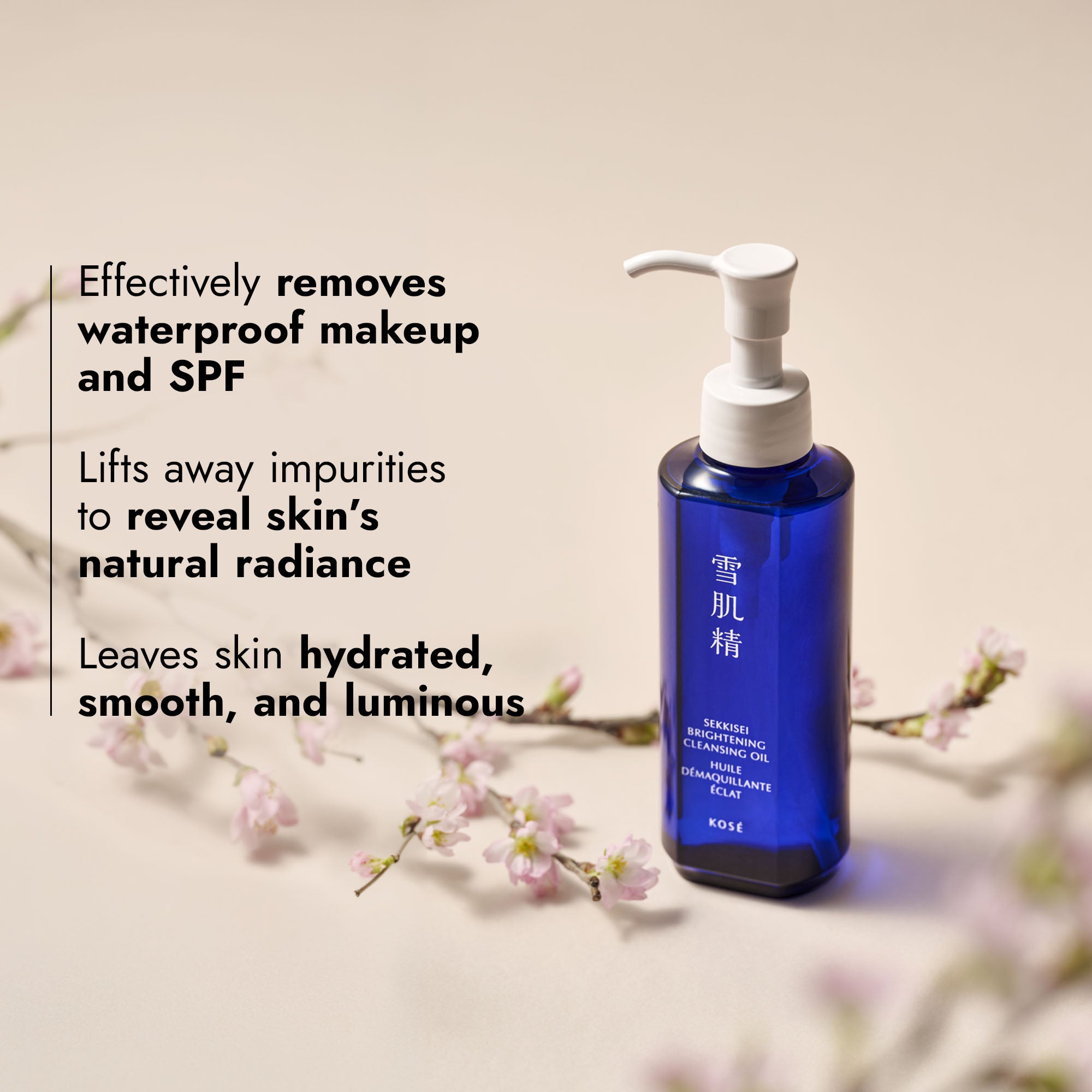 Effectively removes waterproof makeup and SPF / Lifts away impurities to reveal skin's natural radiance / Leaves skin hydrated, smooth, and luminous.