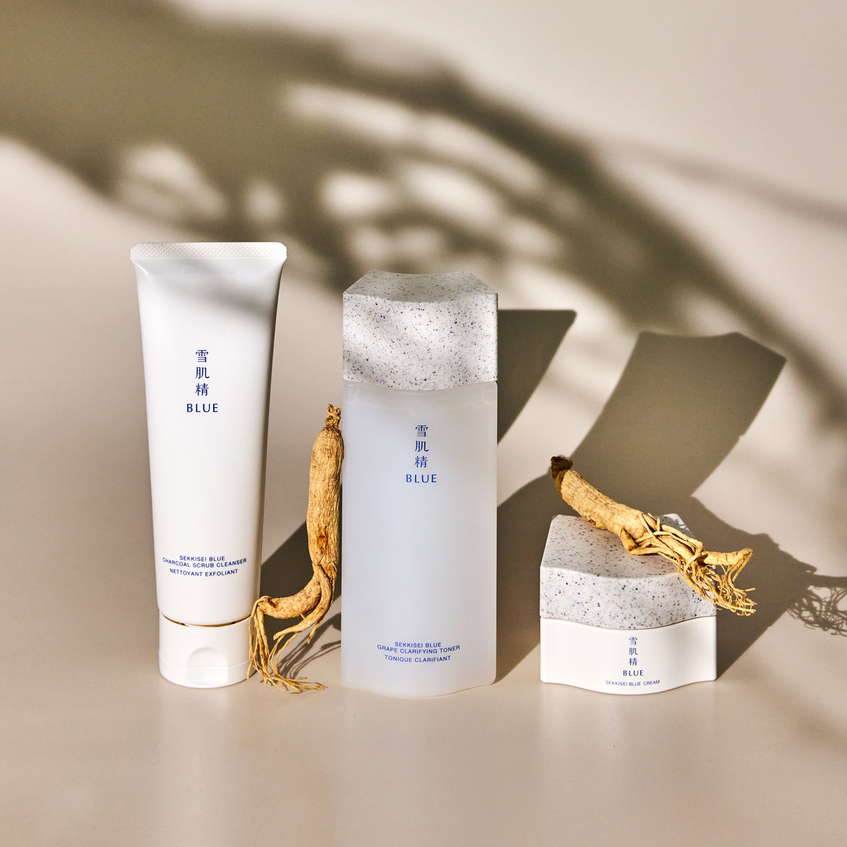 Skincare set with Blue Charcoal Scrub Cleanser, BLUE Grape Clarifying Toner, Blue Cream