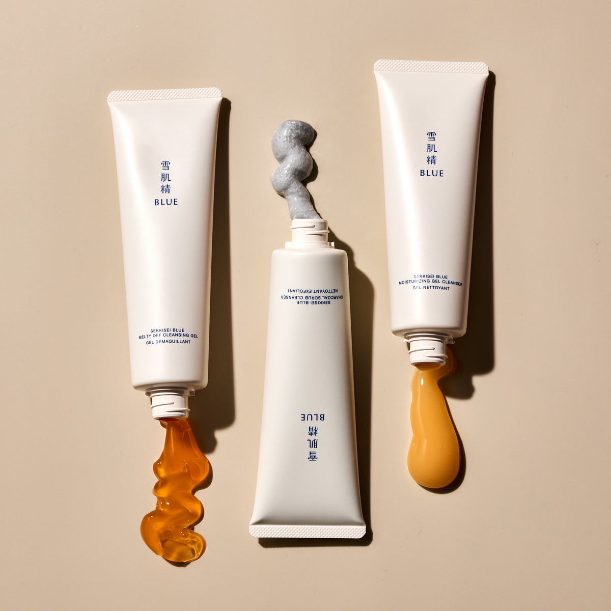 Blue Melty Off Cleansing Gel, Blue Melty Off Cleansing Gel, and Blue Moisturizing Gel Cleanser