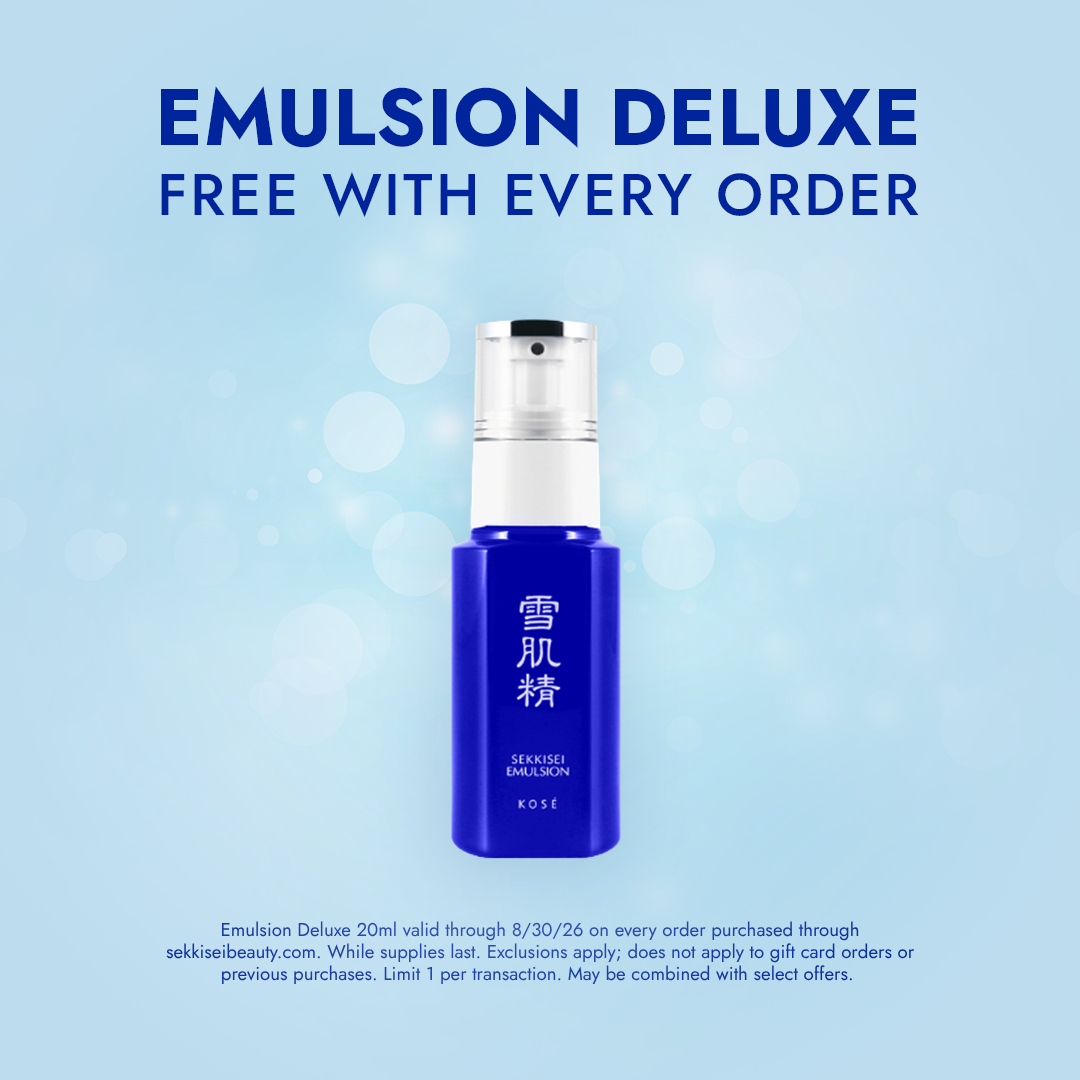 EMULSION DELUXE FREE WITH EVERY ORDER / Emulsion Deluxe 20ml valid through 8/30/26 on every order purchased through sekkiseibeauty.com. While supplies last. Exclusions apply; does not apply to gift card orders or previous purchases. Limit 1 per transaction. May be combined with select offers.