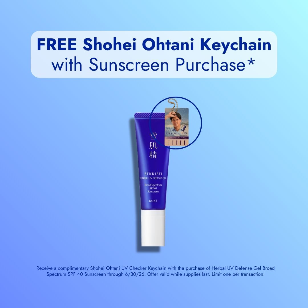 FREE Shohei Ohtani Keychain with Sunscreen Purchase* / Receive a complimentary Shohei Ohtani UV Checker Keychain with the purchase of Herbal UV Defense Gel Broad Spectrum SPF 40 Sunscreen through 6/30/26. Offer valid while supplies last. Limit one per transaction.